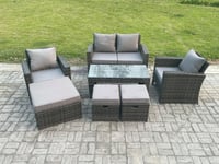7 Seater Outdoor Rattan Garden Furniture Set Patio Lounge Sofa Set with Coffee Table 3 Footstools Dark Grey Mixed