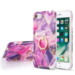 DEFBSC Marble Case for iPhone SE 2022(5G) / iPhone SE 2020 / iPhone 7 / iPhone 8, Colourful Marble Case with 360 Degree Ring Kickstand Ultra Slim Soft TPU Bumper Shockproof Back Cover Case, Purple