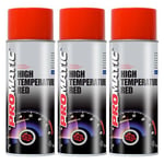 3X Promatic Red High Temperature Spray Paint Aerosol Auto Multi Purpose 400ml