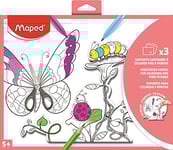 Maped - 3 Supports à Colorier puis à Monter en 3D - Format A4 (21 x 29,7 cm) - Illustrations Originales avec du Coloriage Photo - Pochette de Rangement en Carton - Loisirs Créatifs dès 5 ans