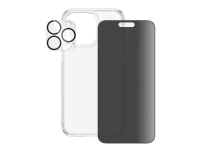 PanzerGlass Privacy - 3-in-1 Pack - screen / lens / back protector kit för mobiltelefon - glas - med sekretessfilter - ramfärg svart - för Apple iPhone 15 Pro Max