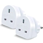 EXTRASTAR UK to EU Europe European Travel Adapter, 2 Pack 3 Pin to 2 Pin Plug Adapter Convertor for Germany, France, Spain, Portugal, Greece, Netherlands and more - White