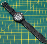 Casio Dive Watch MRW200H. Custom Fitted Black Leather White Stitching Watch Band