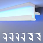 Heximo - led Moulures 2en1, éclairage indirect Corniche de plafond xps Polystyrene: 1.7 mètres / 1 réglette, HLED-20 - 86x123 mm (de)