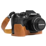MegaGear MG1088 Ever Ready Leather Camera Half Case compatible with Olympus OM-D E-M1 Mark III, E-M1 Mark II - Light Brown