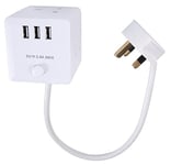 PRO ELEC PELB1478 Cube Mains Extension Lead with USB Charging, 3 Gang, 500mm, White