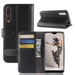 Huawei P20 Pro Plånboksfodral i Äkta Läder, Svart