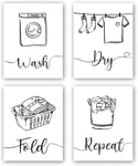 AIWU 4 set-Laundry Room Art Decor Printing, Black and White Laundry Room Signs, Poster for Laundry Room Bathroom Decoration Painting (Frameless, 8"X 10")