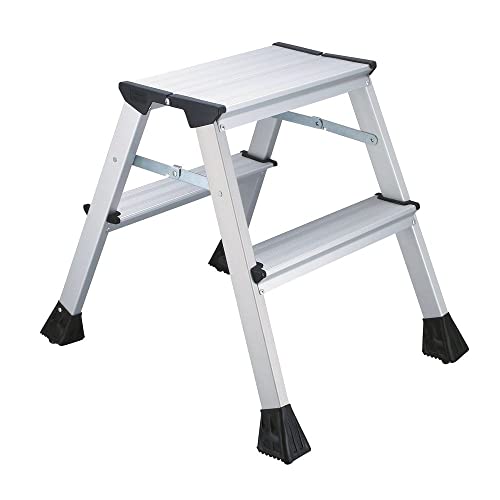 thumbnail image 2 of SEGAWE 2 Step Folding Steel Ladder | Wide Anti-Slip Pedal, 350lb Capacity, White/Black Step Stool 2 of 6