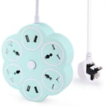 URbantin 5M Extension lead with USB Slots Surge Protector, 4 Gang Power Strips with 4-Port USB Plug Extension Cable 16.4FT AC Sockets UK Plug (Green)