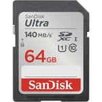 SanDisk Ultra SDXC-minneskort 64GB 140MB/s UHS-I Klass 10 - TheMobileStore Tillbehör