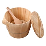 10KG Cooking and Steam Rice Bucket, Cedarwood Wooden Steamer Cask Food Barrel with Flat Lid and Wood Scoop Bucket for Kitchen, Restaurant, Canteen, Home