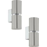 2 PACK Wall Light Colour Satin Nickel Chrome Plated Round Shades GU10 3.3W Inc