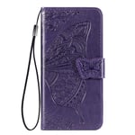 Samsung A12 / M12 Case for Girls, Shockproof Folio Flip PU Leather Wallet Cover Butterfly with Card Slot Stand Silicone Bumper Protector Case for Samsung Galaxy A12 / M12 Phone Cases, Purple