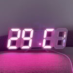 LED Digital Klocka Vägg Deko Lysande Nattläge Justerbar Elektronisk Bordsur Väggklocka Dekoration Vardagsrum LED Klocka  [dB} Pink