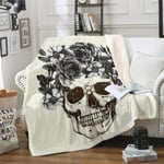 Girls Rose Skull Sherpa Throw Blanket for Sofa Couch Skull Floral Pattern Fleece Blanket Skeleton Flowers Design Plush Blanket Retro Gothic Bones Style Fuzzy Blanket Room Decor Single 50"x60"