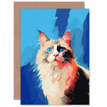 Seal Point Ragdoll Cat With Blue Eyes Pet Portrait Colourful Artwork Painting Sealed Greeting Card Plus Envelope Blank inside