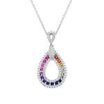 18ct White Gold Mixed Sapphire Diamond Open Pear Drop Necklace
