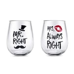 Mr Right Wine Couple Glasses 14oz Stemless Crystal Wine Glass Mugs Set,Wedding Mug for Bride and Groom for Couple Anniversary,Engagement,Christmas Valentines Day