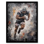 Rugby Fan Artwork World Cup Forward With Ball Action Painting For Him Man Cave Art Print Framed Poster Wall Decor