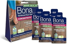 Bona Wood Floor Cleaner Liquid, 60ml Concentrate Refill Pouch, for Varnished or Hard-Waxed Wood Floors, Pack of 4x60ml, 4 Litre Refill