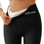 Dam Leggings med Sherpa Fleece Foder Vinter Varma Byxor Stretch Tjocka Mjuka Black 3XL