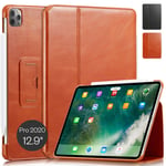 KAVAJ Case Leather Cover"Berlin" works with Apple iPad Pro 12.9" 2020 Cognac-Brown Genuine Cowhide Leather with Built-in Stand Auto Wake/Sleep Function. Slim Fit Smart Folio Covers