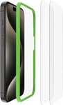 Belkin Protection d'écran antimicrobienne ScreenForce TemperedGlass pour iPhone 15 Pro, verre trempé, fine, transparente, antirayure, support Easy Align pour pose sans bulle d'air, pack de 2