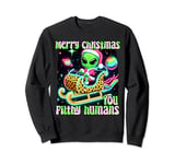 Funny alien Christmas Xmas women cute ufo sleigh aliens tee Sweatshirt