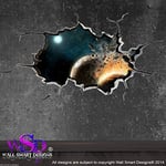 FULL COLOUR SPACE PLANET WORLD CRACKED 3D - WALL ART STICKER BOYS DECAL MURAL 16 WSDFC49