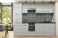 Kitchen Cabinets Set 9 Units Tall Larder Base Wall 300cm Light Grey Gloss Star