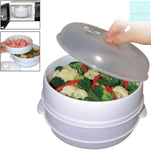 Copper Top - 2 Tier Microwave Vegetable Steamer Cooker Healthy Pasta Rice Pot