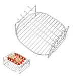 HSIULMY Air Fryer Double Layer Rack, Multi-purpose Air Fryer Accessories with 4 Skewers, 6.8 Inch Stainless Steel Airfryer Grill Pan Compatible with Go Wise/Phillips Airfryer (Fit 3.5-5.8QT)