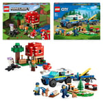 LEGO Le Pack Animaux Inclut: Le City Police Le Dressage des Chiens Policiers (60369) et La Maison Champignon Minecraft (21179), avec Figurines de Chien, Araignée, Voiture de Police et Maison