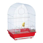 Relaxdays Cage à Oiseaux, canaris, perruches, avec perchoirs, balançoire & mangeoires, HLP 49,5 x 34,5 x 31 cm, Rouge