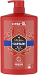 Captain Shower Gel Men 1000Ml, 3-In-1 Mens Shampoo Body-Hair-Face Wash, Long-Las