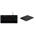 Logitech G213 Clavier Gaming Prodigy, RVB, Rétroéclairé - Disposition AZERTY Française & SteelSeries QcK - Tapis de souris Gaming - 320mm x 270mm x 2mm - Tissu - Base en gomme - Noir