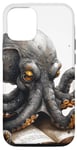 Coque pour iPhone 15 Pro Mignon anime pieuvre noire lisant un livre de bibliothèque Deep Sea #9