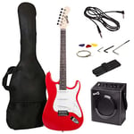 RockJam Kit de guitare électrique complet avec ampli de guitare 10 watts, leçons, sangle, sac de transport, médiators, Whammy, lead et cordes de rechange - Rouge