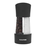 Salter 7612 BKXRA Dual Salt & Pepper Grinders - 2-in-1 Compact Design, Refillable Spice Grinder Set, Adjustable Fine/Coarse Grinding, 75g Salt & 30g Peppercorns, Ceramic Mechanism, Twist to Grind