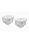 Set Of 2 Wicker Storage Basket With Cloth Lining 22 x 22 x 14.5 cm