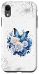 Coque pour iPhone XR Rose Blue Butterfly Phone Case,Aesthetic Butterfly Floral