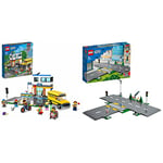 LEGO 60329 City School Day with Bus Toy, Bike, 7 Minifigures, a Squirrel Figure & Road Plates & 60304 City Road Plates Building Toys, Set with Traffic Lights, Trees & Glow in the Dark Bricks