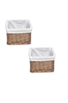 Set Of 2 Wicker Storage Basket With Cloth Lining 22 x 22 x 14.5 cm