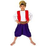 PRETEND TO BEE : Royal Aladdin Arabian Prince Fancy Dress Costume for Kids, Red, Gold & Purple, 3-5 Years