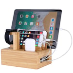 Bamboo Wood Desktop Organizer Charging Docking Station Charger Holder Cradle Stand compatible with iPhone 12 11 Pro Max XS XR X 8 7 Plus iPad Apple Watch 2 3 4 iWatch AirPods/AirPods Pro Smartphone