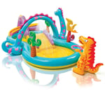 MEETGG Dinosaur Inflatable Swimming Pool Slide Pool Children Family Swimming Pool Outdoor Water Sprinkler Toys for All Kids Childrens And Adults (302X229x112cm)