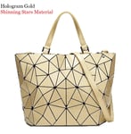 Women's Luminous Bag Geometric Lattice Tote Bag High Quilted Chain Shoulder Bags Laser Plain Folding Handbags Hologram Gold