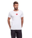 Hugo Boss Mens Red Logo Patch Sustainable T-Shirt - White Cotton - Size 2XL