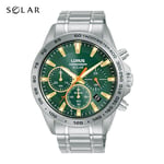 Lorus Chronograph Mens Watch RZ505AX9 Green Dial Solar - RRP £139.99